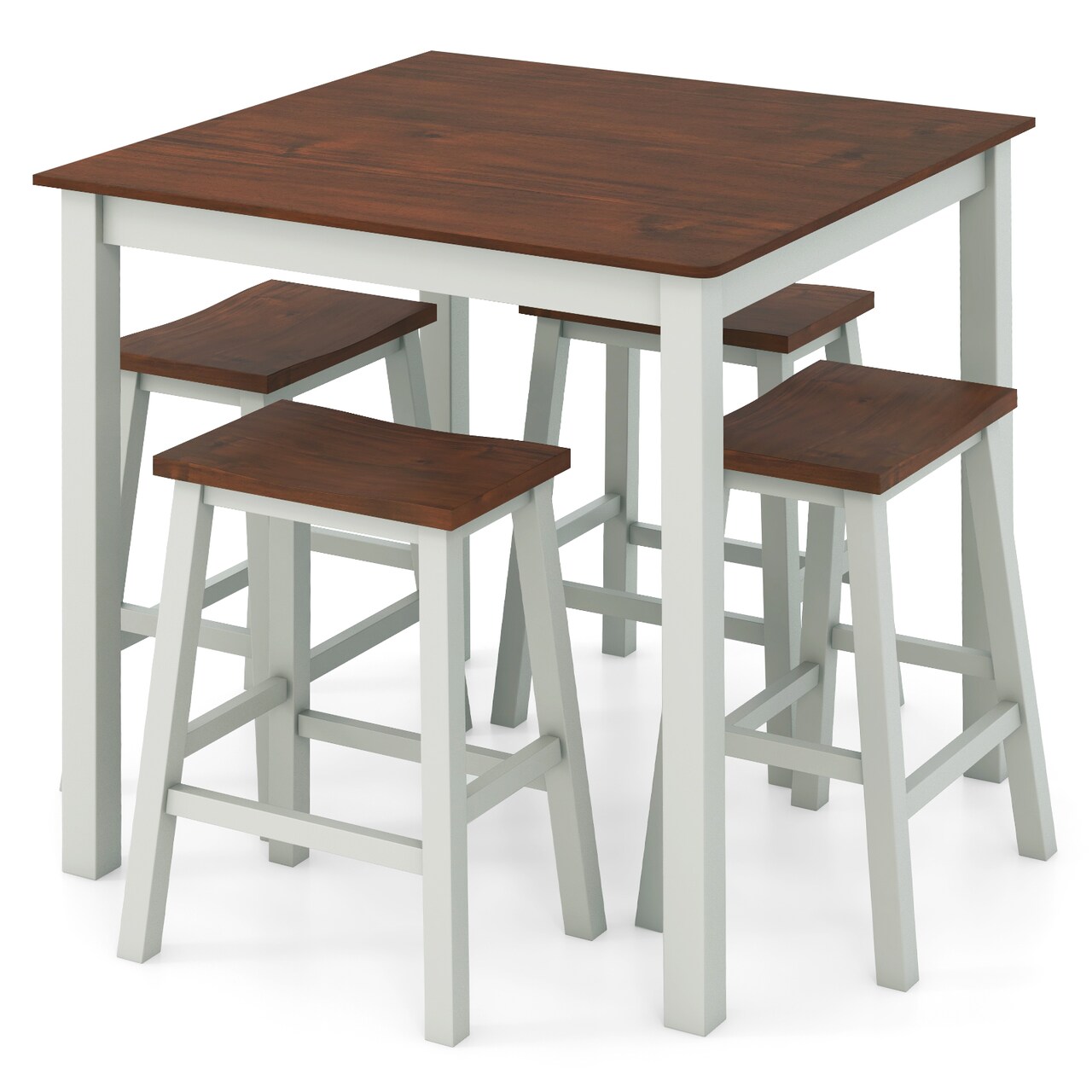 5 Piece Dining Table Set with 4 Saddle Stools for Kitchen Dining Room Apartment-Ash Grey